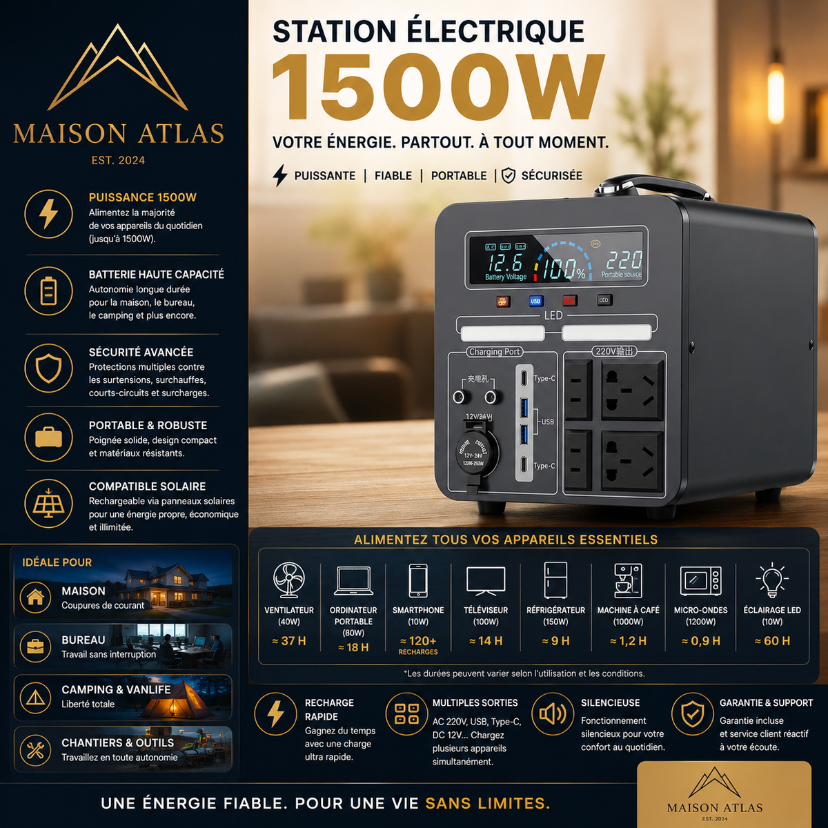 ⚡ STATION ÉLECTRIQUE PORTABLE 1500W