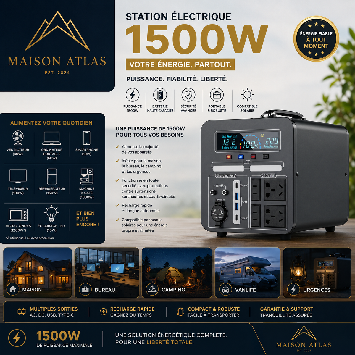 ⚡ STATION ÉLECTRIQUE PORTABLE 1500W