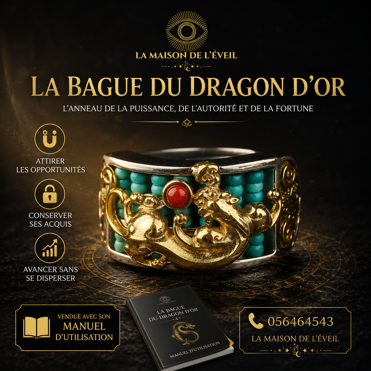 🐉 Bague du Dragon d’Or — Force & Autorité