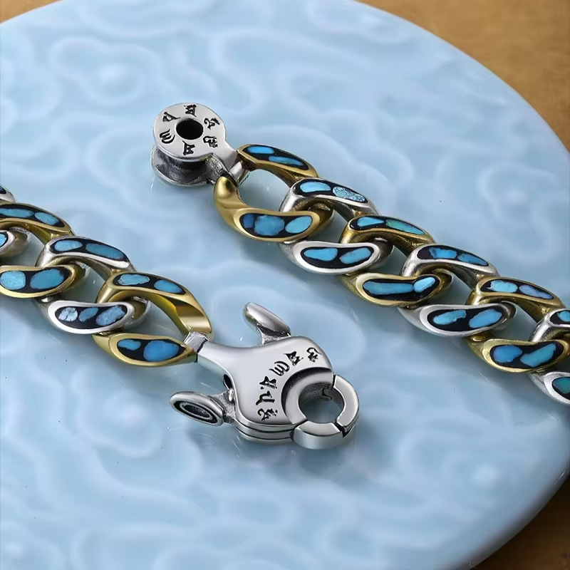 ✨Bracelet Dzi à neuf yeux avec mantra à six caractères en turquoise✨