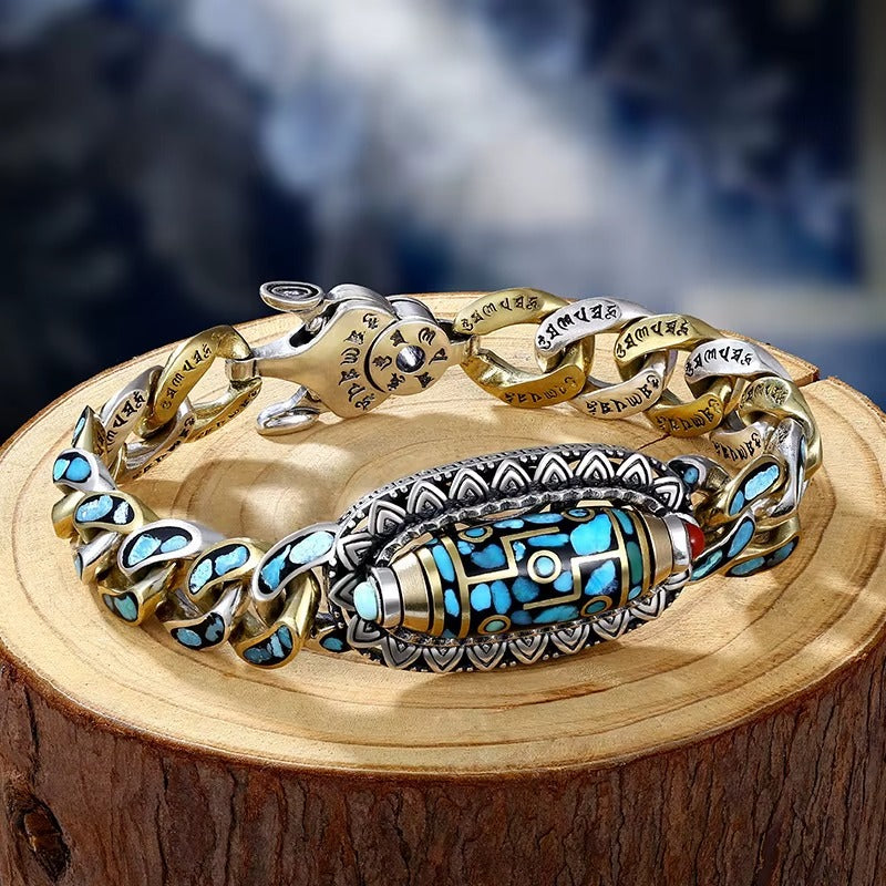 ✨Bracelet Dzi à neuf yeux avec mantra à six caractères en turquoise✨
