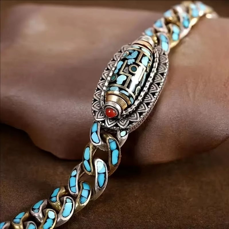 ✨Bracelet Dzi à neuf yeux avec mantra à six caractères en turquoise✨