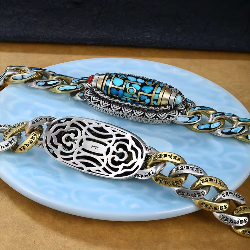 ✨Bracelet Dzi à neuf yeux avec mantra à six caractères en turquoise✨