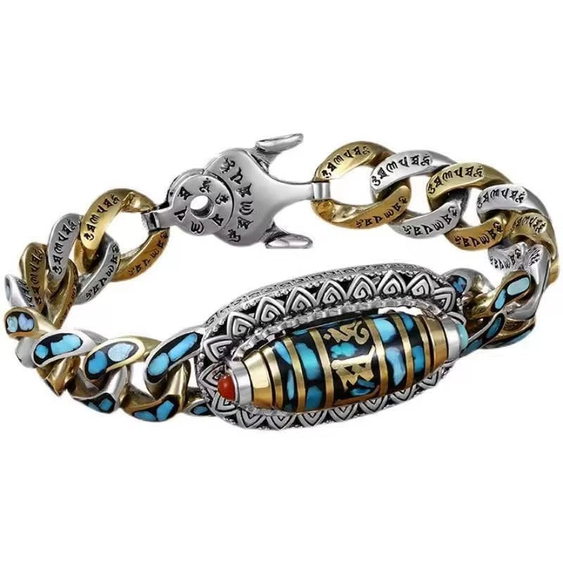 ✨Bracelet Dzi à neuf yeux avec mantra à six caractères en turquoise✨